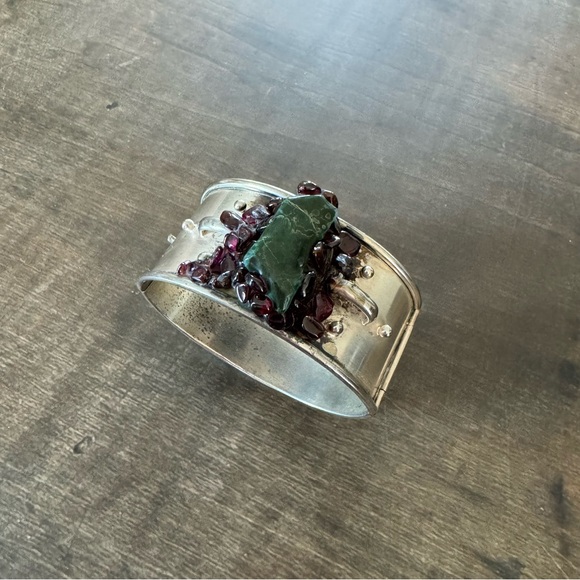 Vintage 1940’s Mexican Raw Amethyst, Green Onyx Bracelet - Picture 3 of 10